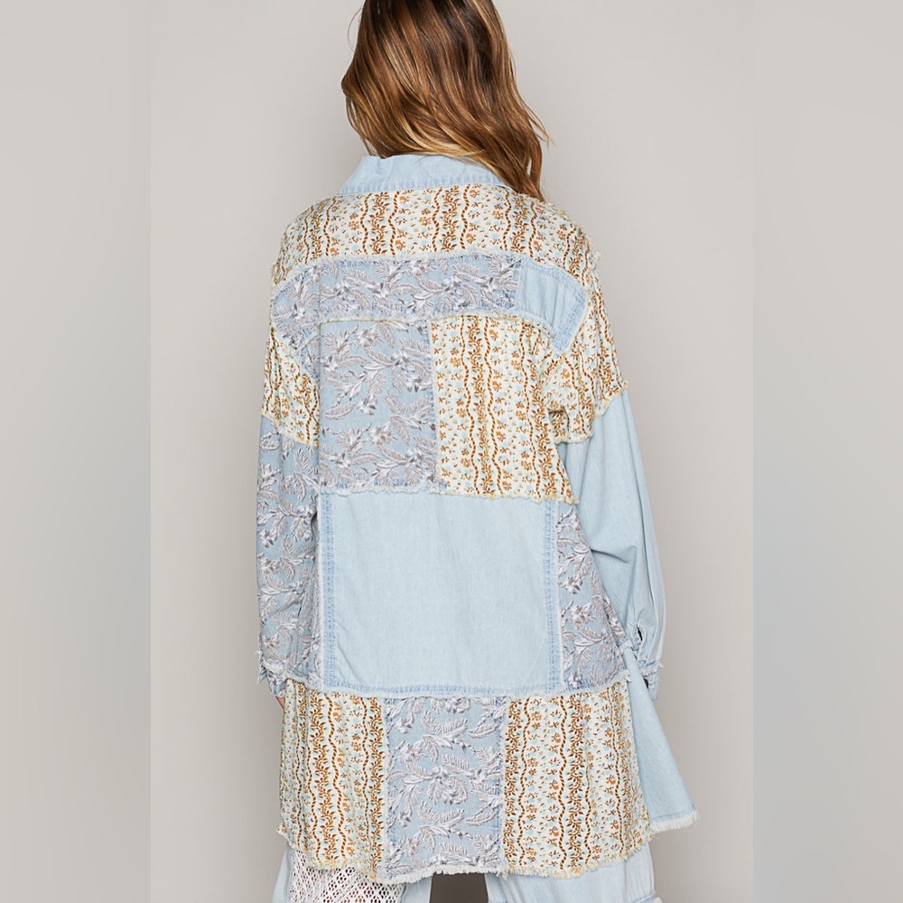 Eucpol Patchwork Denim Shirt Jacket Oversized Sma… - image 2